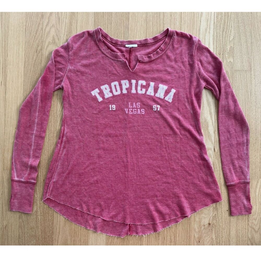 Tropicana Las Vegas 1957 Long Sleeve Thermal Waffle Knit Top Red Womens Size L
